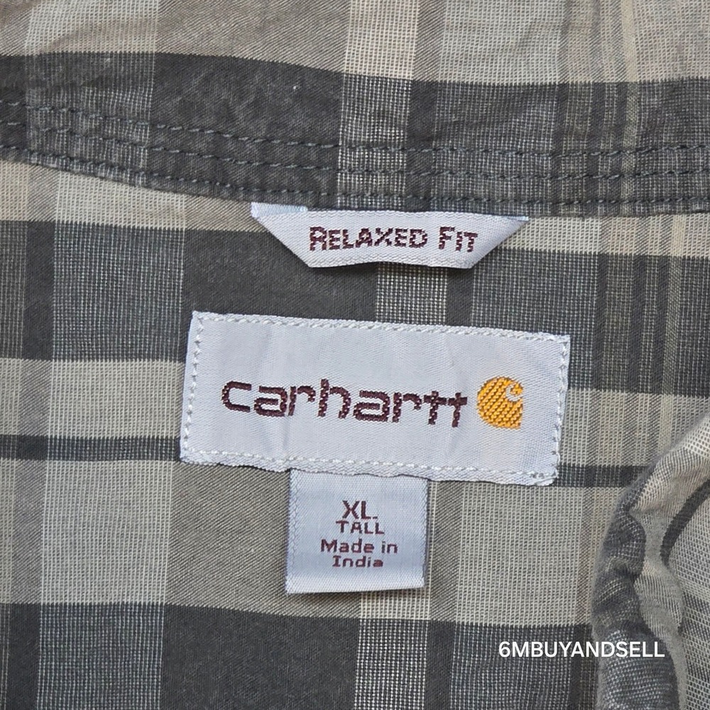 Carhartt Mens XL Tall Relaxed Fit Plaid Button Down Shirt Gray Tan 104444 029 - Picture 3 of 14